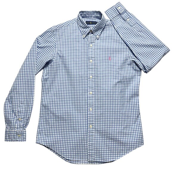 * SOLD * NEW Ralph Lauren Blue & White Mens M Gingham Oxford Shirt Excellent - Picture 3 of 8